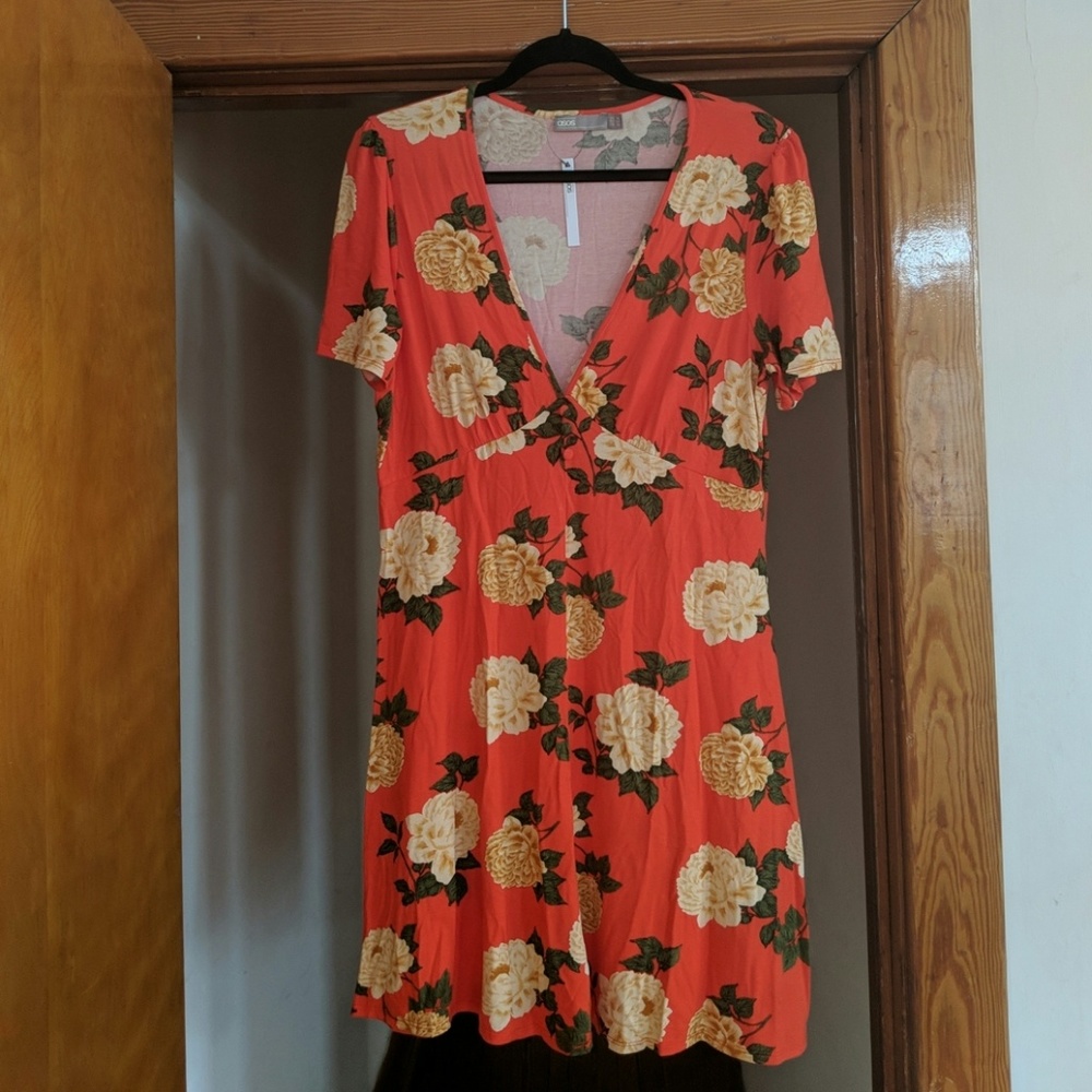 ASOS Floral Deep V Tea Dress